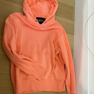 Katie J NYC Vibrant Coral Hoodie Sweater